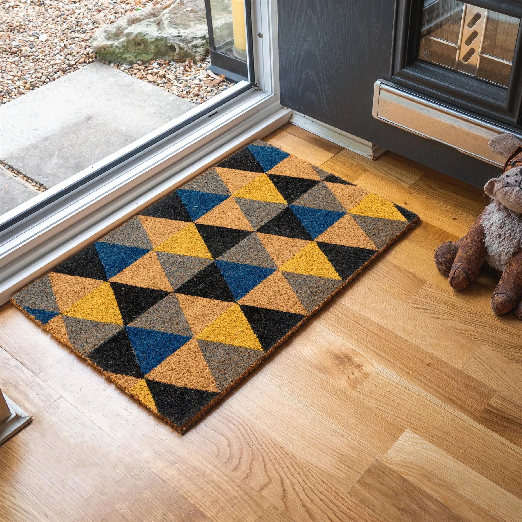 60cm x 40cm Dark Multicoloured Triangles Coir Door Mat - By Nicola Spring