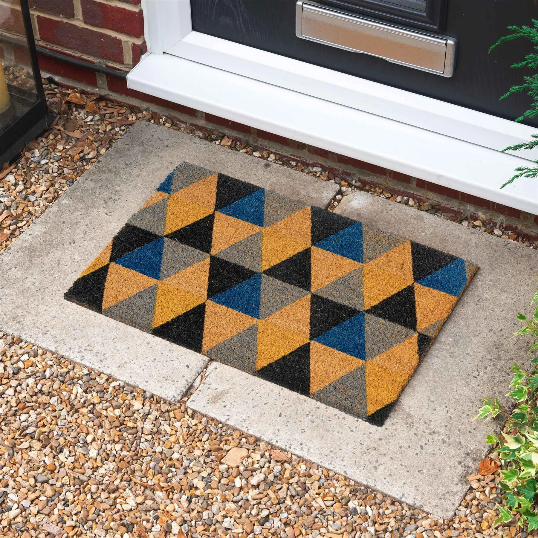 60cm x 40cm Dark Multicoloured Triangles Coir Door Mat - By Nicola Spring