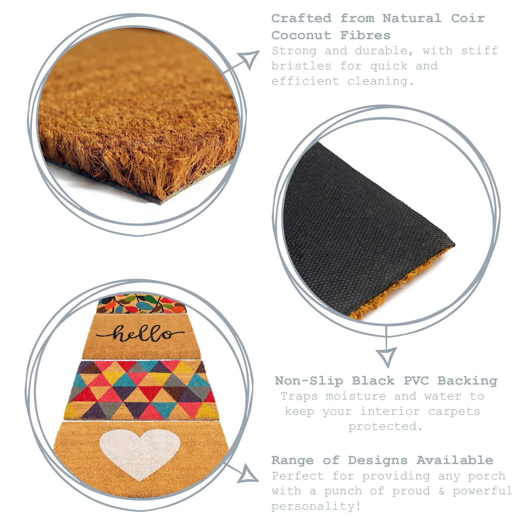 60cm x 40cm Dark Multicoloured Triangles Coir Door Mat - By Nicola Spring