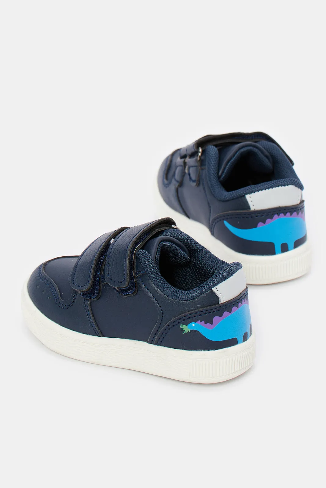 boys Navy Double Velcro Strap Sneaker