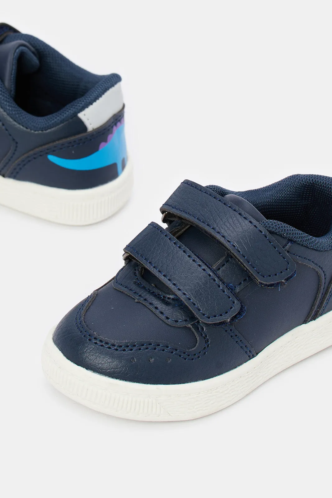 boys Navy Double Velcro Strap Sneaker