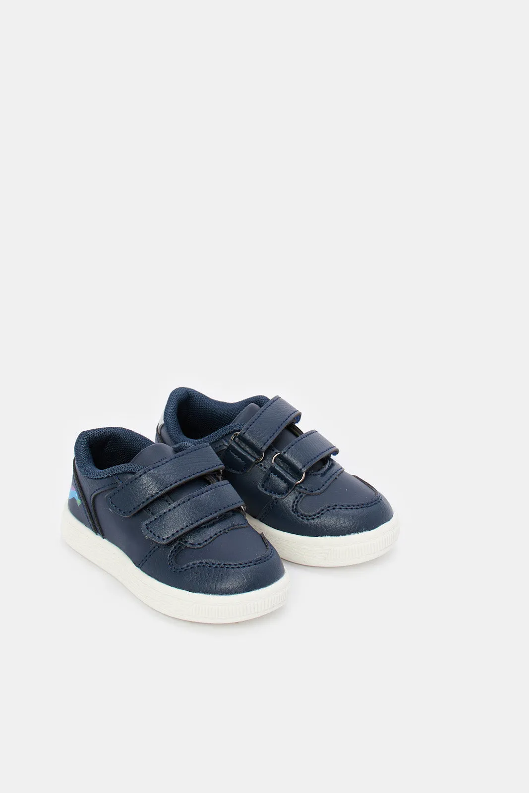 boys Navy Double Velcro Strap Sneaker