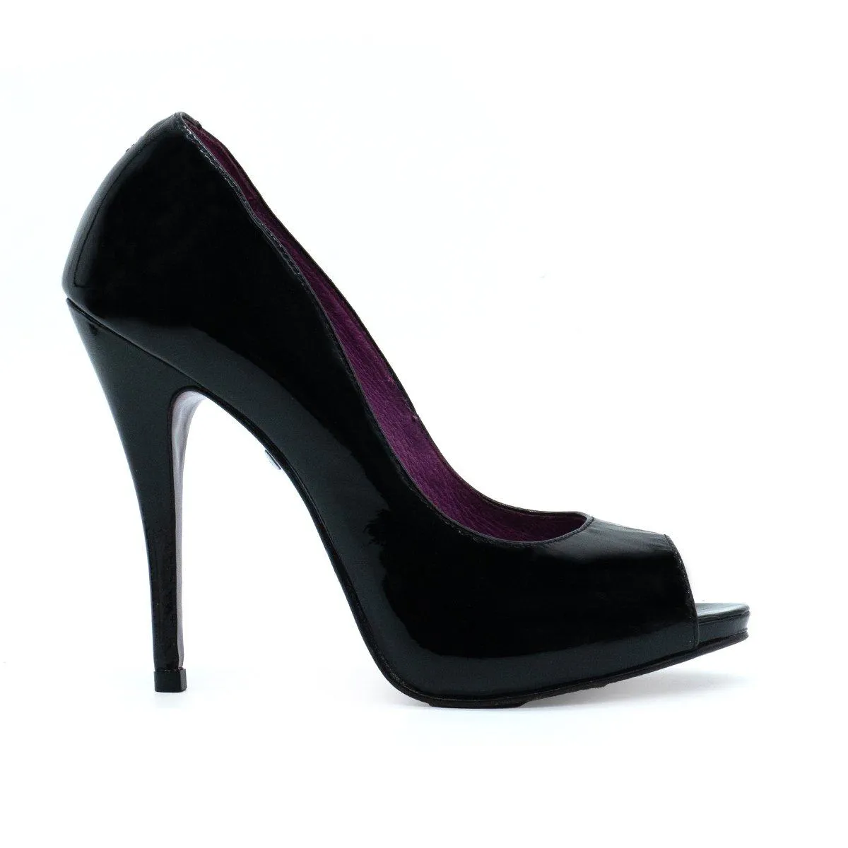 Buffalo London Peep Toe Patent Leather Black Colour For Women