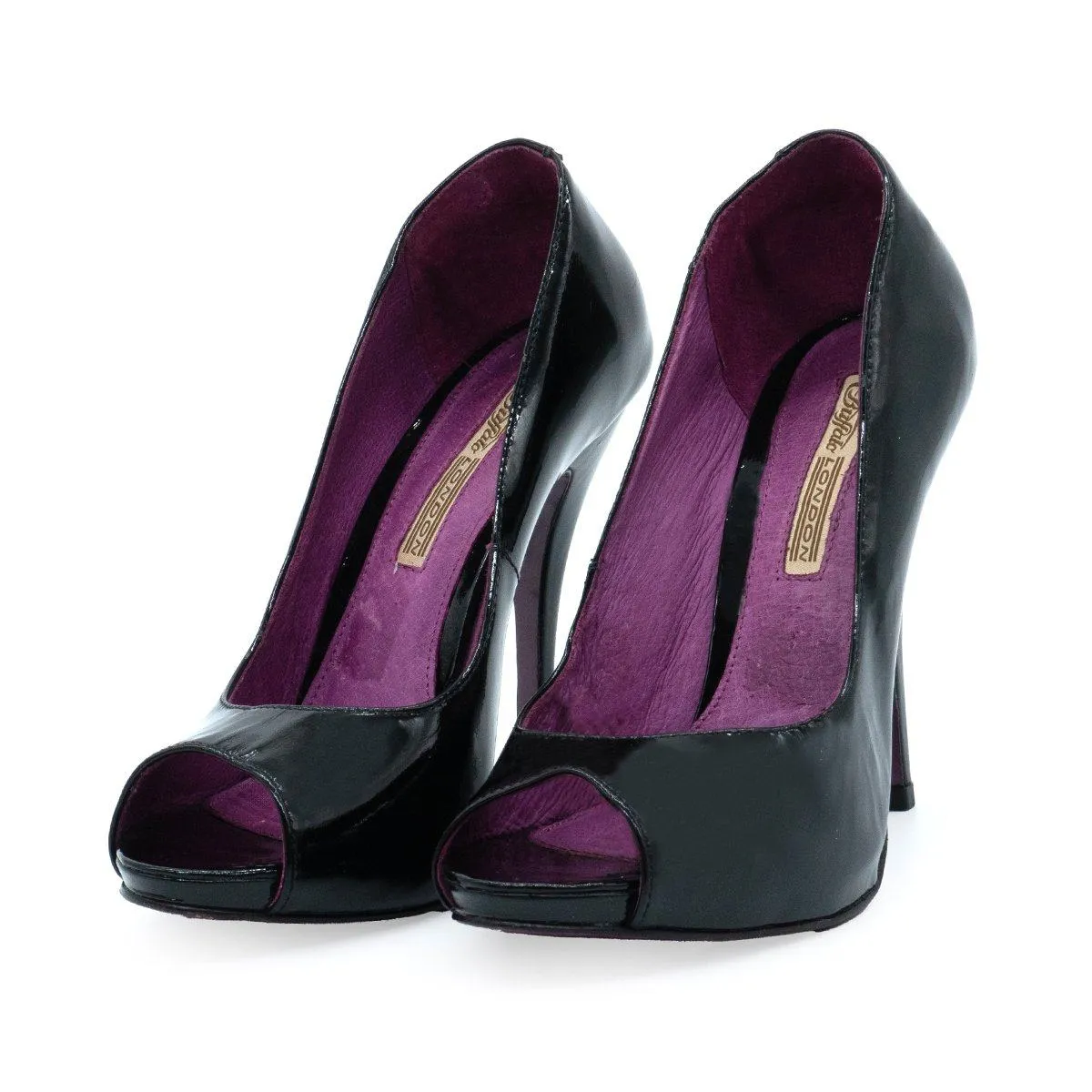 Buffalo London Peep Toe Patent Leather Black Colour For Women