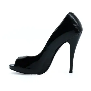 Buffalo London Peep Toe Patent Leather Black Colour For Women