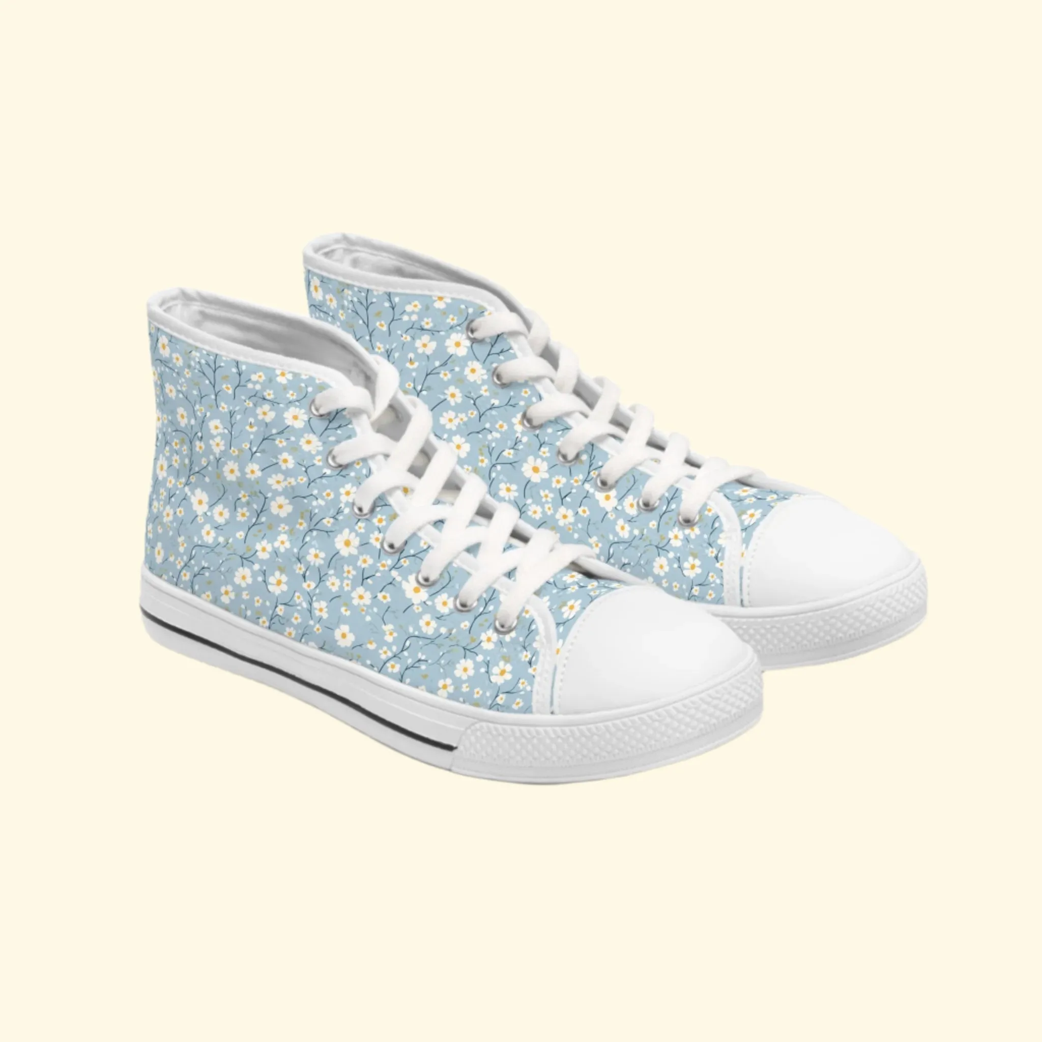 Floral Women's High Top Sneakers - Stylish Blue Lace-Up Shoes