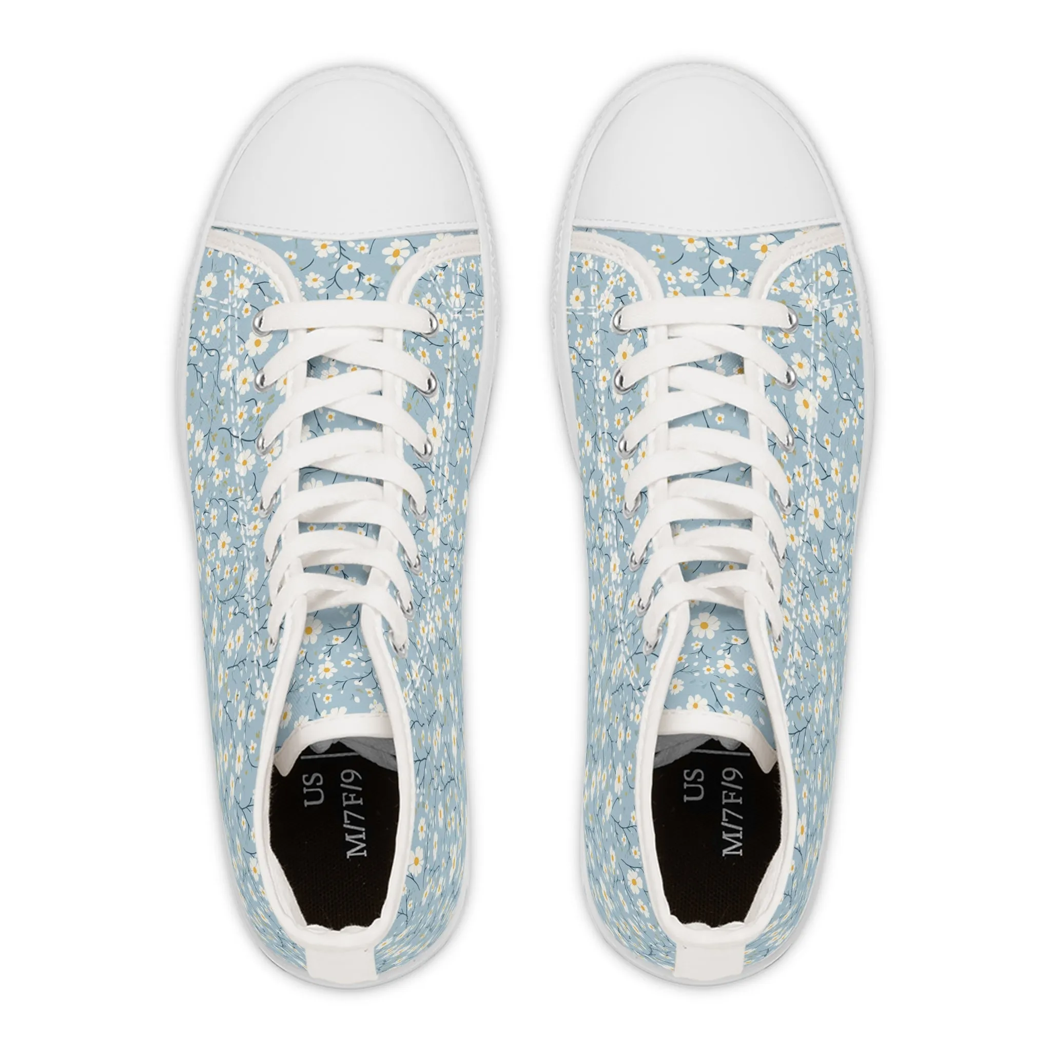 Floral Women's High Top Sneakers - Stylish Blue Lace-Up Shoes