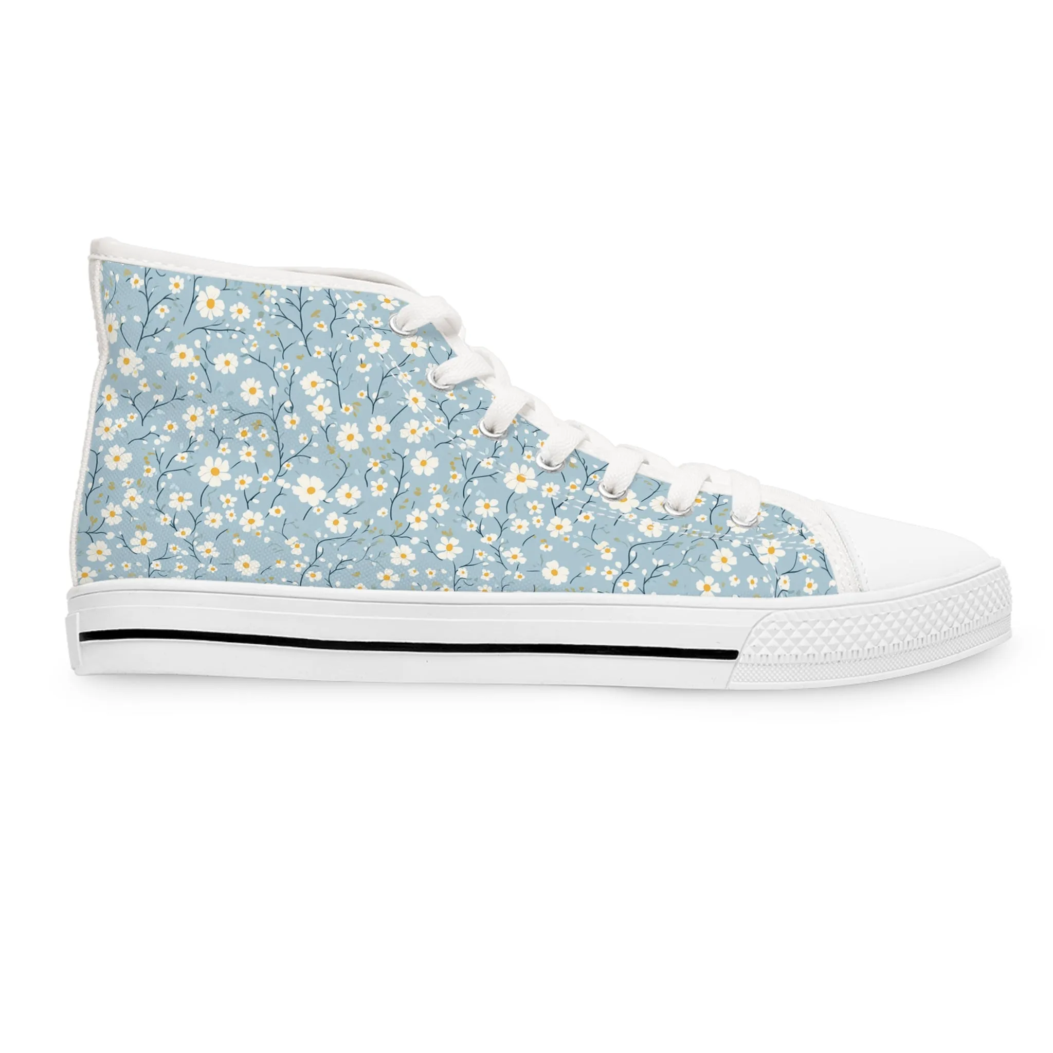 Floral Women's High Top Sneakers - Stylish Blue Lace-Up Shoes