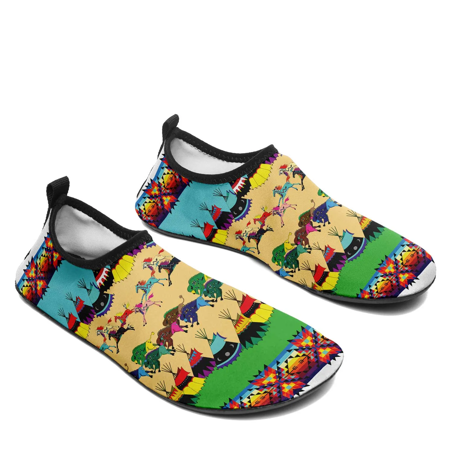 Horses and Buffalo Ledger White Kid's Sockamoccs Slip On Shoes