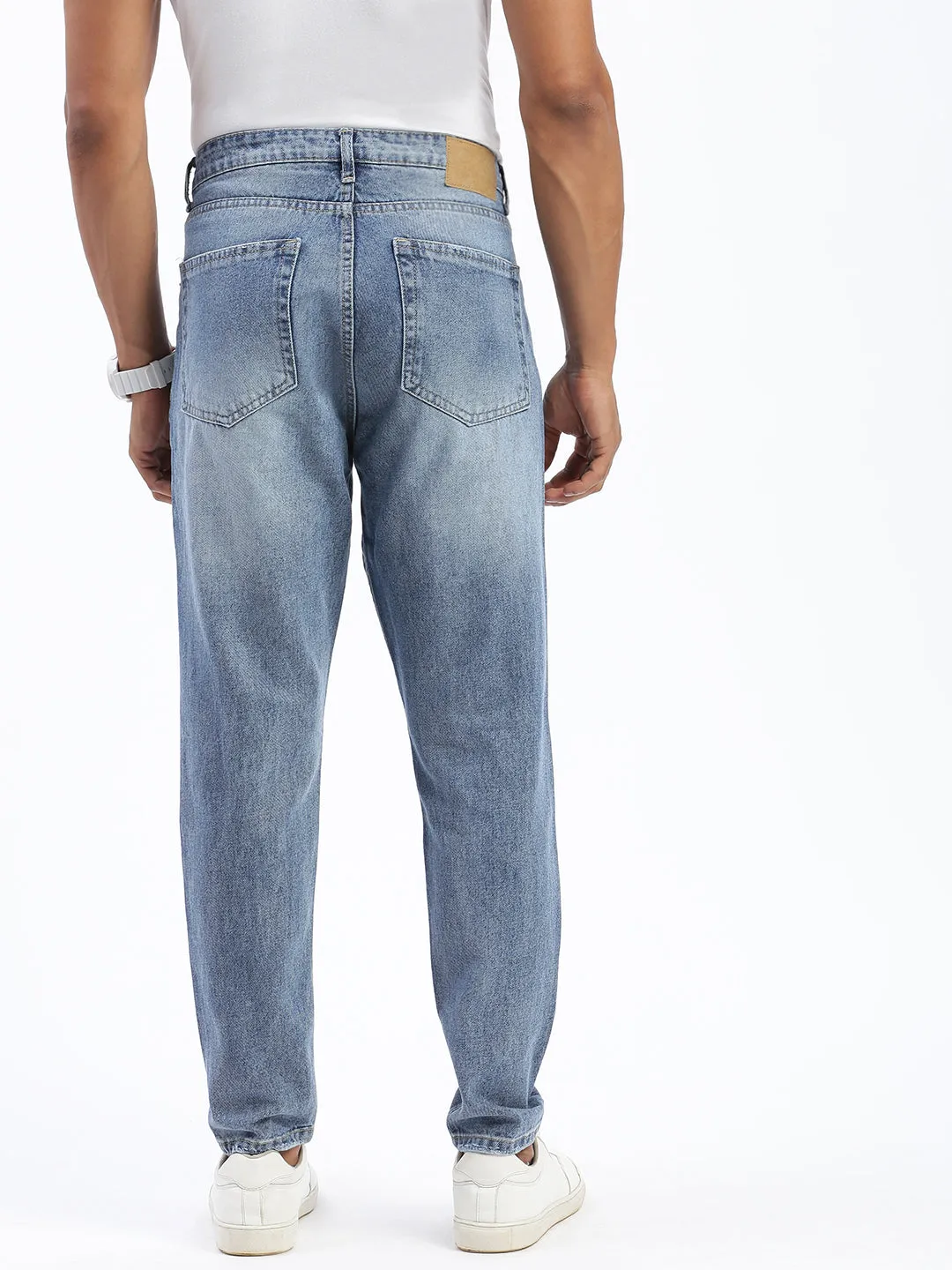 Men Blue Regular Fit Cropped Jeans