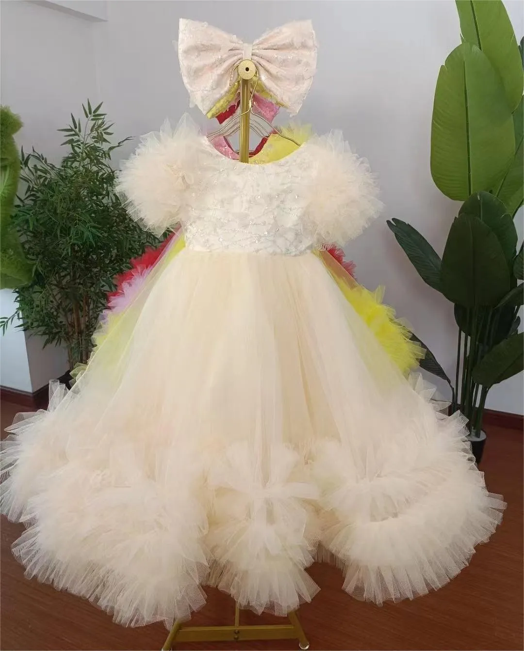 multicolour sleeve baby birthday party princess dress for wedding dress for girls