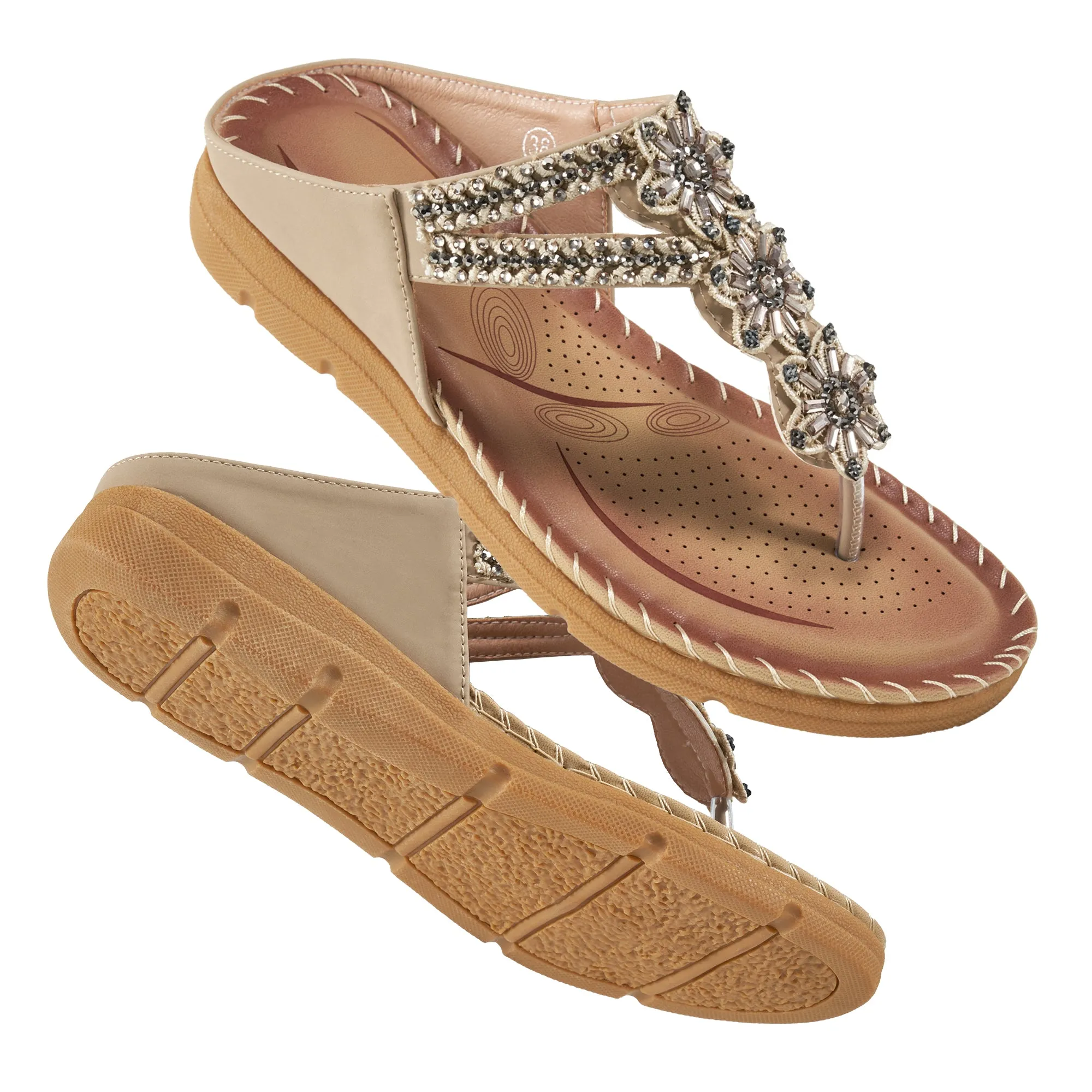 【No.3】Women's Flip Flops Comfortable Flats Sandals for Women Gladiator Bohemian Beaded Summer Shoes Outdoor Beach Clip Toe Sandal