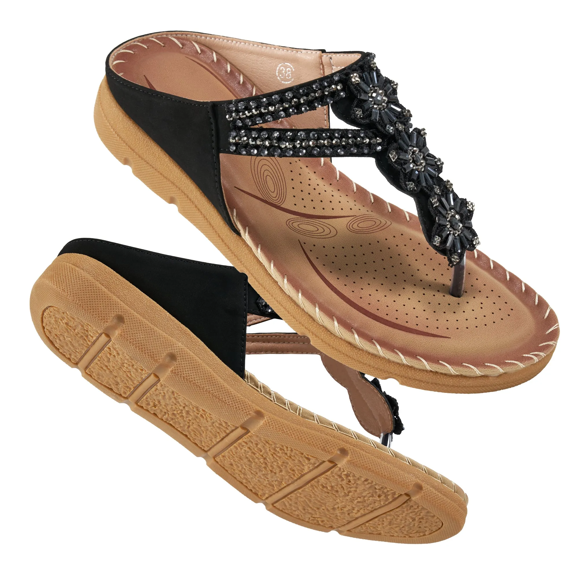 【No.3】Women's Flip Flops Comfortable Flats Sandals for Women Gladiator Bohemian Beaded Summer Shoes Outdoor Beach Clip Toe Sandal