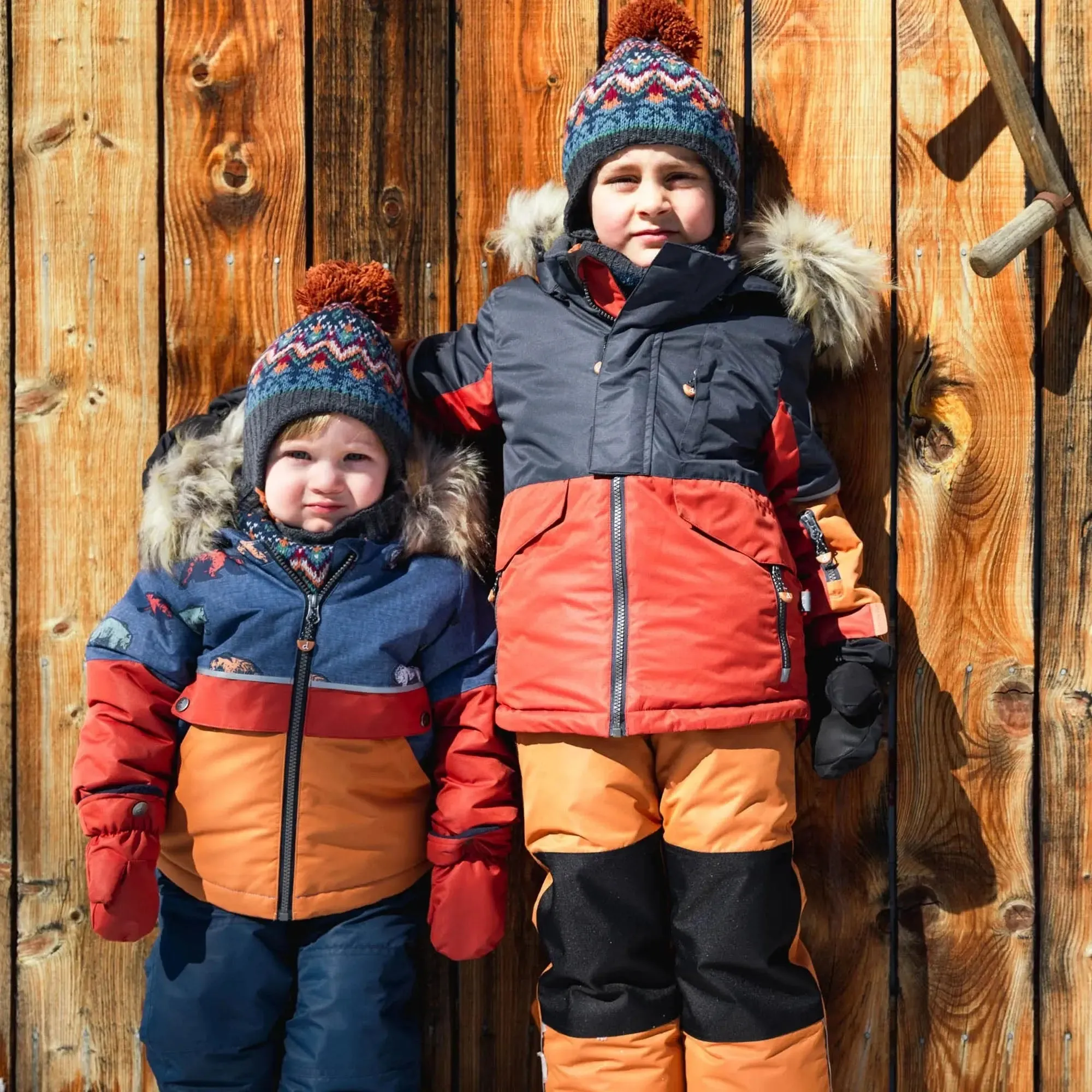 Printed Grizzlys Two Piece Boys Snowsuit Navy Blue And Brown | DEUX PAR DEUX