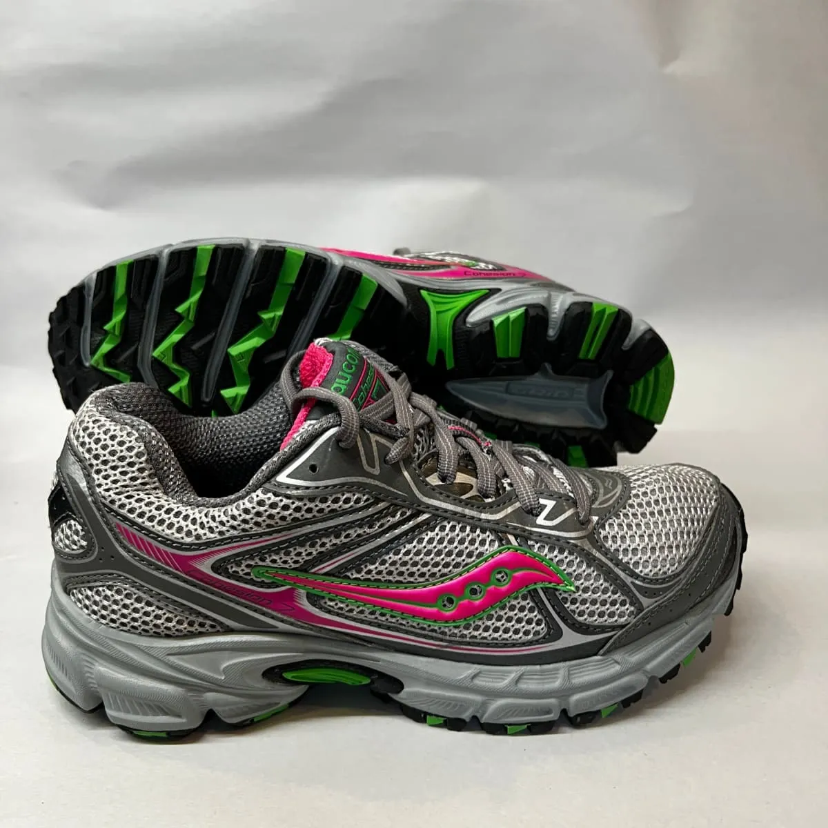 Women's Grid •Cohesion TR7• Trail Running Grey/Green/Fuchsia Size 7M -Preowned